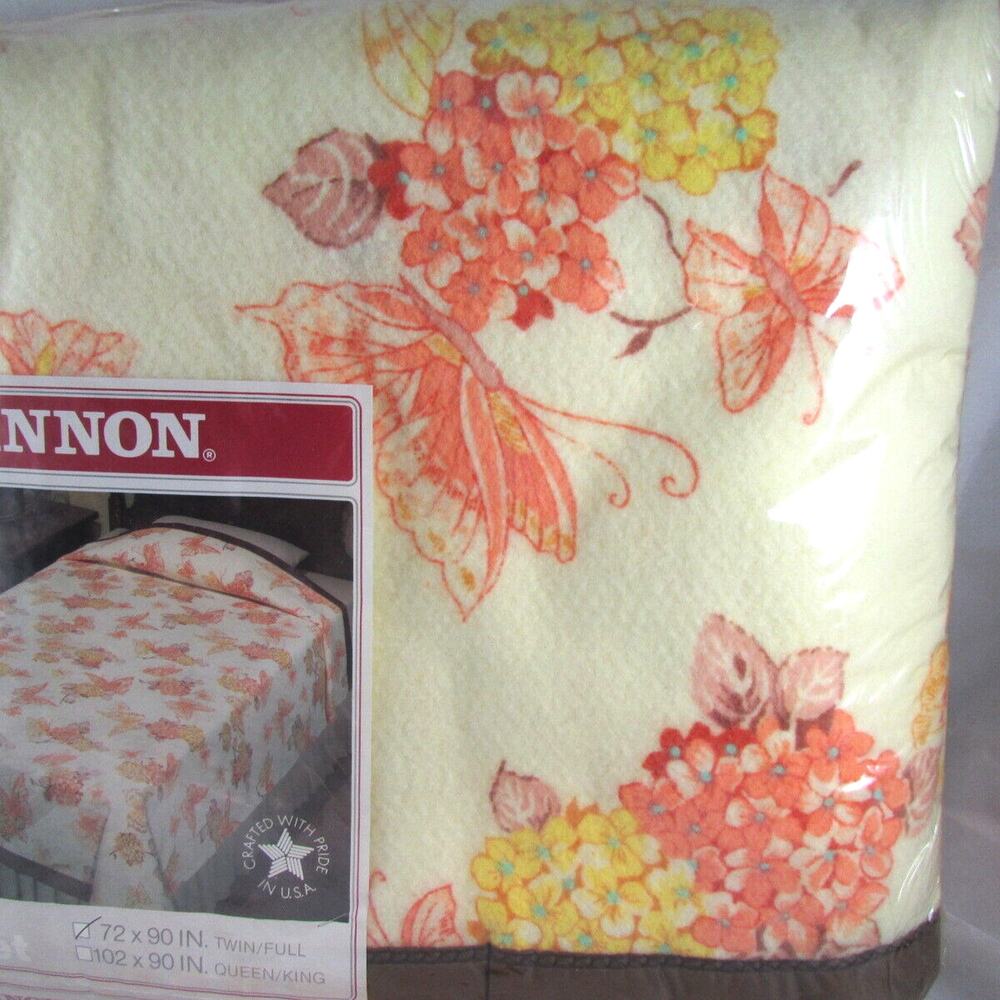 Cannon Firenzia Blanket Twin / Full Floral Butterflies New Sealed 1980s USA Made